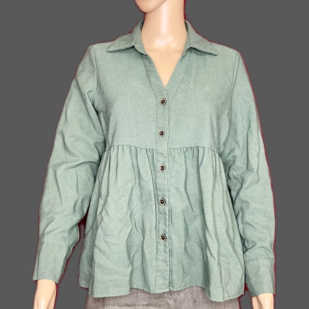 Cozy Casual Soft Corduroy Empire Waist Button Top Size Small